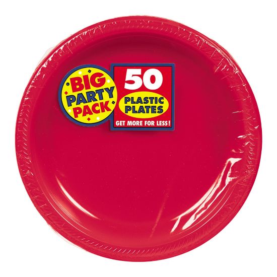 Picture of Amscan Plastic Dessert Plates, 7in, Apple Red, 50 Plates Per Big Party Pack, Set Of 2 Packs