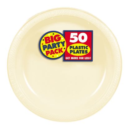 Picture of Amscan Plastic Dessert Plates, 7in, Vanilla Creme, 50 Plates Per Big Party Pack, Set Of 2 Packs