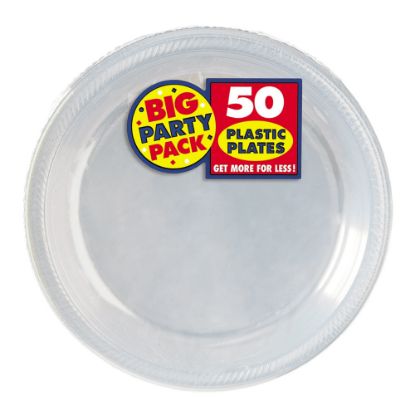 Picture of Amscan Plastic Dessert Plates, 7in, Clear, 50 Plates Per Big Party Pack, Set Of 2 Packs