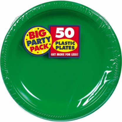 Picture of Amscan Plastic Plates, 10-1/4in, Festive Green, 50 Plates Per Big Party Pack, Set Of 2 Packs