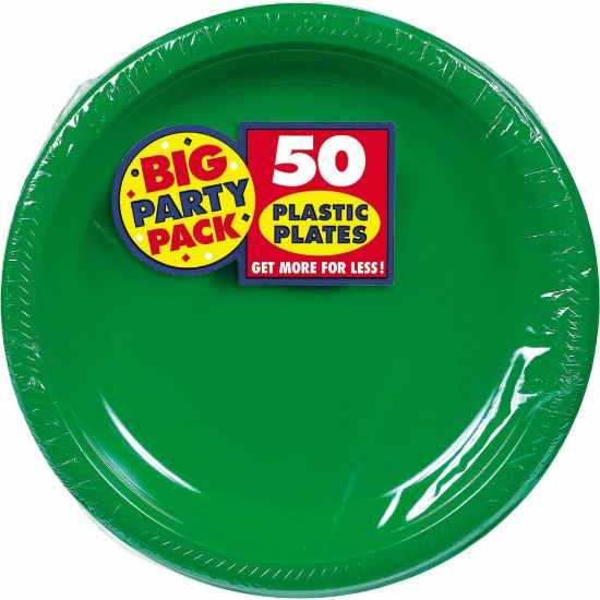 Picture of Amscan Plastic Plates, 10-1/4in, Festive Green, 50 Plates Per Big Party Pack, Set Of 2 Packs