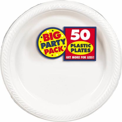 Picture of Amscan Plastic Plates, 10-1/4in, Frosty White, 50 Plates Per Big Party Pack, Set Of 2 Packs