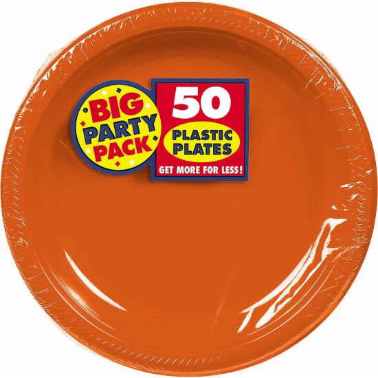 Picture of Amscan Plastic Plates, 10-1/4in, Orange Peel, 50 Plates Per Big Party Pack, Set Of 2 Packs