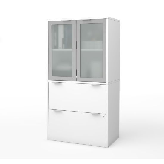 Picture of Bestar i3 Plus 30-1/8inW x 18-1/4inD 1-Drawer Lateral File Cabinet With Frosted Glass Door Hutch, White