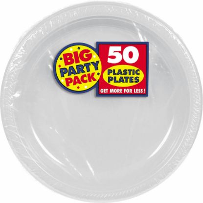 Picture of Amscan Plastic Plates, 10-1/4in, Silver, 50 Plates Per Big Party Pack, Set Of 2 Packs