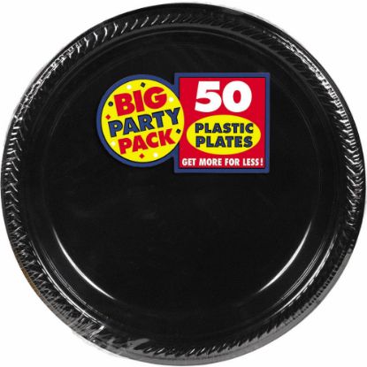 Picture of Amscan Plastic Plates, 10-1/4in, Jet Black, 50 Plates Per Big Party Pack, Set Of 2 Packs