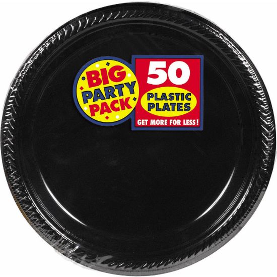 Picture of Amscan Plastic Plates, 10-1/4in, Jet Black, 50 Plates Per Big Party Pack, Set Of 2 Packs