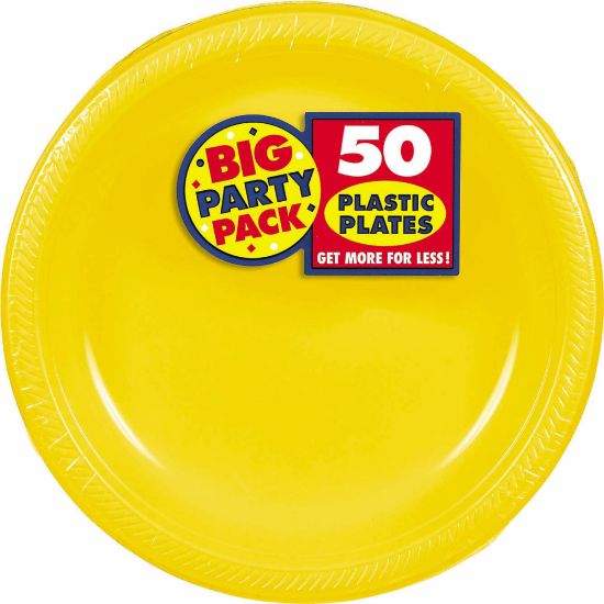 Picture of Amscan Plastic Plates, 10-1/4in, Sunshine Yellow, 50 Plates Per Big Party Pack, Set Of 2 Packs