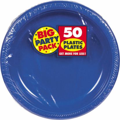 Picture of Amscan Plastic Plates, 10-1/4in, Royal Blue, 50 Plates Per Big Party Pack, Set Of 2 Packs