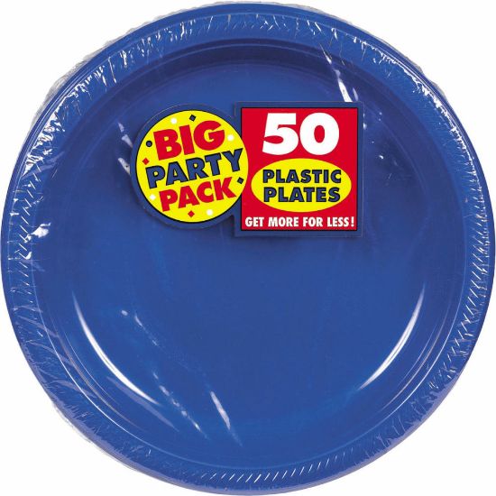 Picture of Amscan Plastic Plates, 10-1/4in, Royal Blue, 50 Plates Per Big Party Pack, Set Of 2 Packs