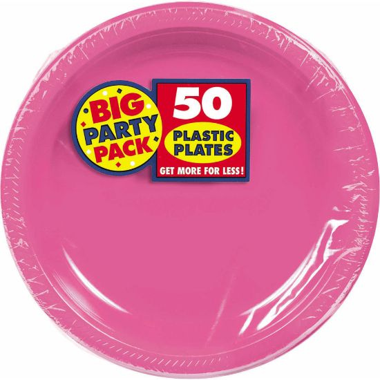 Picture of Amscan Plastic Plates, 10-1/4in, Bright Pink, 50 Plates Per Big Party Pack, Set Of 2 Packs