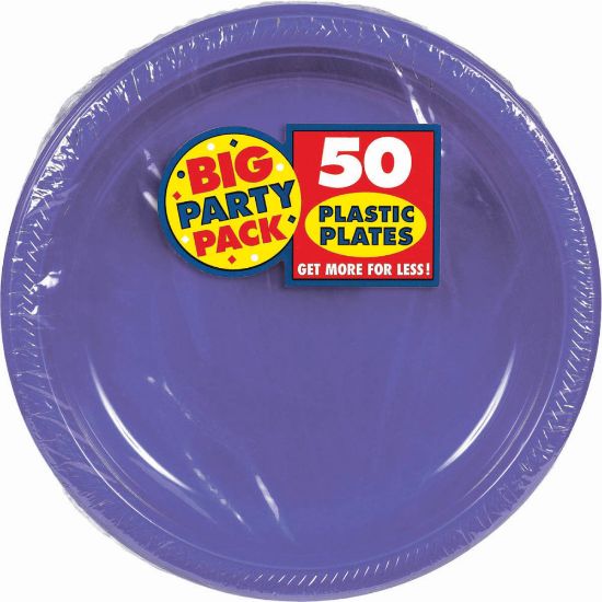 Picture of Amscan Plastic Plates, 10-1/4in, Purple, 50 Plates Per Big Party Pack, Set Of 2 Packs