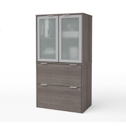 Picture of Bestar i3 Plus 30-1/8inW x 18-1/4inD 1-Drawer Lateral File Cabinet With Frosted Glass Door Hutch, Bark Gray