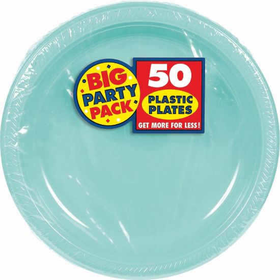 Picture of Amscan Plastic Plates, 10-1/4in, Robins Egg Blue, 50 Plates Per Big Party Pack, Set Of 2 Packs