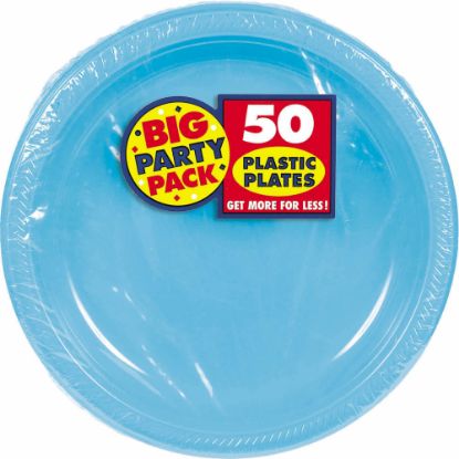 Picture of Amscan Plastic Plates, 10-1/4in, Caribbean Blue, 50 Plates Per Big Party Pack, Set Of 2 Packs