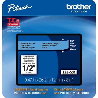 Picture of Brother TZE531CS Genuine P-Touch Laminated Label Tape, 1/2in x 26-1/4ft, Black/Blue