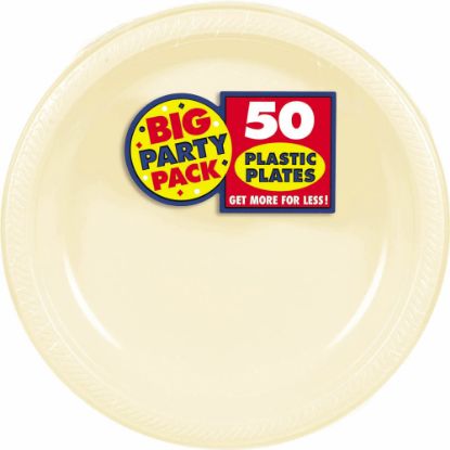 Picture of Amscan Plastic Plates, 10-1/4in, Vanilla Creme, 50 Plates Per Big Party Pack, Set Of 2 Packs