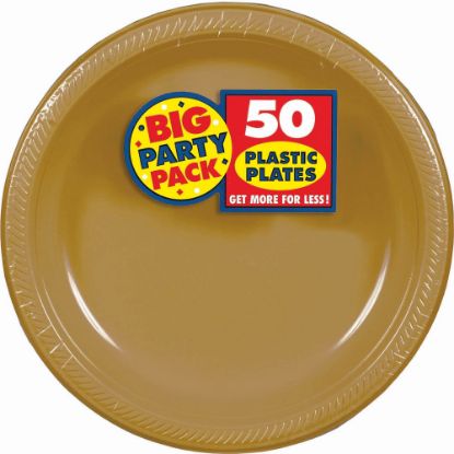 Picture of Amscan Plastic Plates, 10-1/4in, Gold, 50 Plates Per Big Party Pack, Set Of 2 Packs