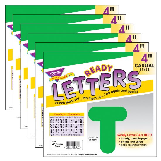 Picture of TREND Ready Letters, 4in, Casual Uppercase, Green, Set Of 6 Packs