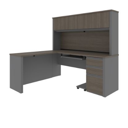 Picture of Bestar Prestige + 72inW L-Shaped Corner Desk With Pedestal And Hutch, Bark Gray/Slate