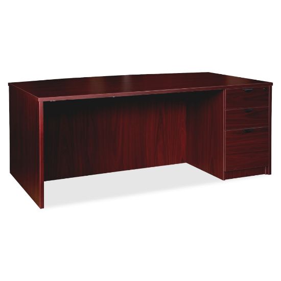 Picture of Lorell Prominence 2.0 72inW Bow-Front Right-Pedestal Computer Desk, Mahogany