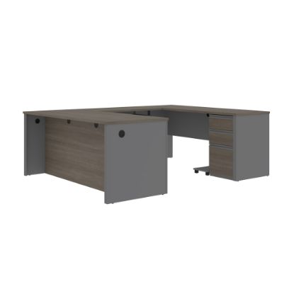 Picture of Bestar Prestige + 72inW U-Shaped Executive Computer Desk With Pedestal, Bark Gray/Slate