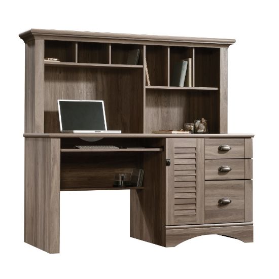 Picture of Sauder Harbor View 63inW Computer Desk With Hutch, Salt Oak