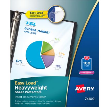 Picture of Avery Heavyweight Sheet Protectors With Easy Load, 8-1/2in x 11in, Diamond Clear, 100 Document Protectors