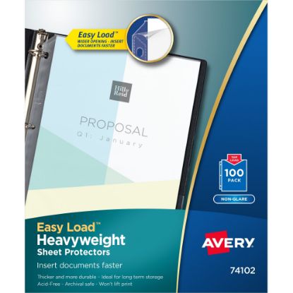 Picture of Avery Non-Glare Heavyweight Sheet Protectors With Easy Load, 8-1/2in x 11in, Clear, 100 Document Protectors