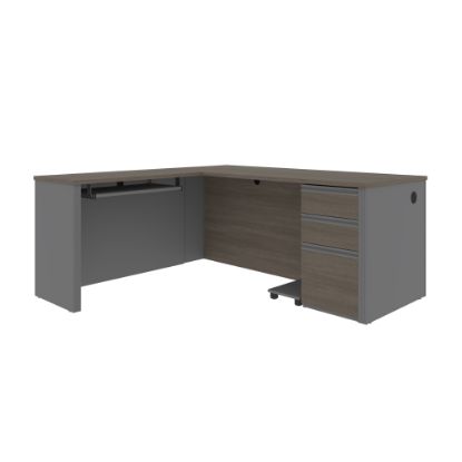 Picture of Bestar Prestige + 72inW L-Shaped Corner Desk With Pedestal, Bark Gray/Slate