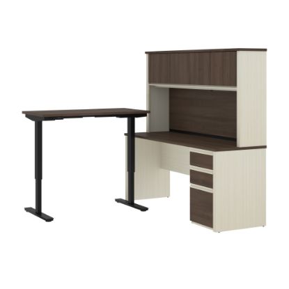 Picture of Bestar Prestige + 72inW L-Shaped Standing Corner Desk With Pedestal And Hutch, White Chocolate/Antigua