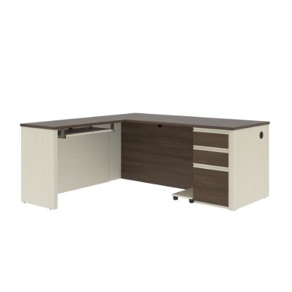 Picture of Bestar Prestige + 72inW L-Shaped Corner Desk With Pedestal, White Chocolate/Antigua