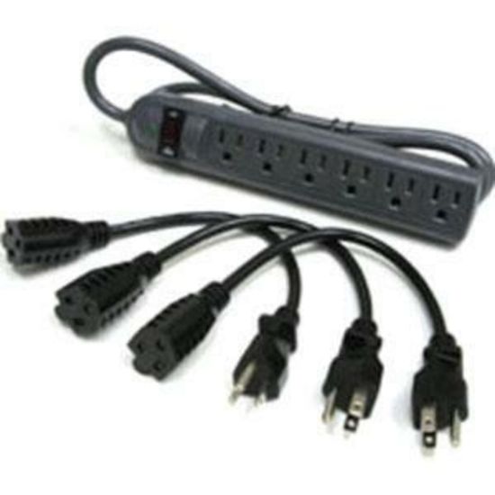 Picture of C2G 6-Outlet Surge Suppressor with (3) 1ft Outlet Saver Power Extension Cords - Receptacles: 6 x NEMA 5-15R - 270J