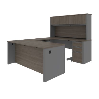 Picture of Bestar Prestige + 72inW U-Shaped Executive Computer Desk With 2 Pedestals And Hutch, Bark Gray/Slate