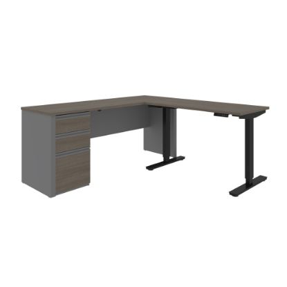 Picture of Bestar Prestige + 72inW L-Shaped Standing Corner Desk With Pedestal, Bark Gray/Slate