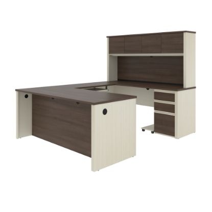 Picture of Bestar Prestige + 72inW U-Shaped Executive Computer Desk With 2 Pedestals And Hutch, White Chocolate/ Antigua