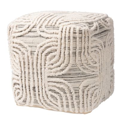 Picture of Baxton Studio Arlett Handwoven Wool Blend Pouf Ottoman, Ivory/Black