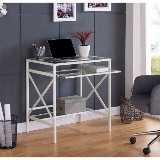 Picture of SEI Furniture Elvan Metal Glass 29inW Writing Desk, White