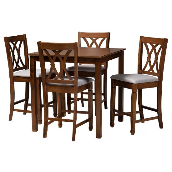 Picture of Baxton Studio Reneau Pub Set, 36inH x 35-7/16inW x 35-7/16inD, Gray/Walnut