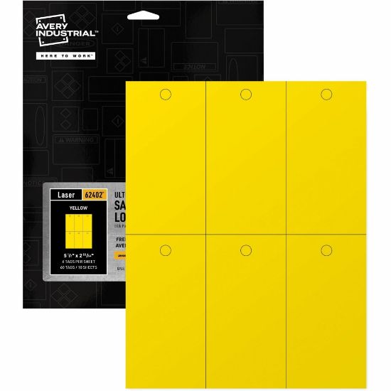 Picture of Avery UltraDuty Plastic Tags, 5.5in x 2.83in , Yellow (62402) - 2.92in Length x 5.50in Width - 60 - Plastic, Polyester - Yellow