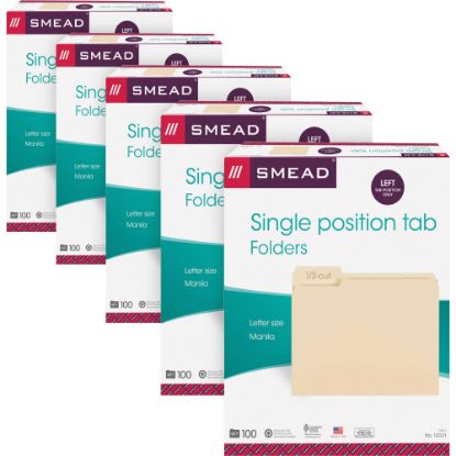 Picture of Smead Top Tab File Folders, Letter Size, 8 1/2in x 11in, 1/3 Tab Cut, Left Tab Position, 3/4in Expansion, Manila, Carton Of 500 Folders