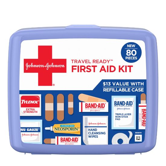 Picture of Johnson & Johnson Travel Ready Portable Emergency First Aid Kit, 80 pieces