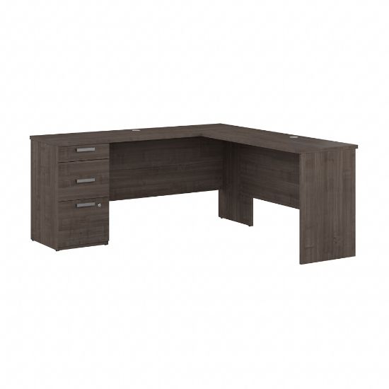 Picture of Bestar Ridgeley 65inW L-Shaped Corner Desk With Storage, Medium Gray Maple