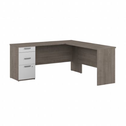 Picture of Bestar Ridgeley 65inW L-Shaped Corner Desk With Storage, Silver Maple/Pure White