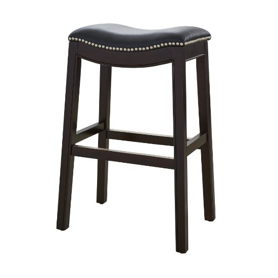 Picture of New Ridge Home Goods Julian Faux Leather Bar Stool, Black/Espresso