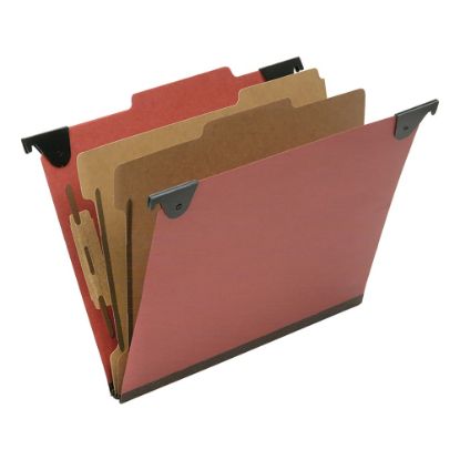 Picture of SKILCRAFT 2/5 Tab Cut Letter  Hanging Folder - 1in Folder Capacity - 8 1/2in x 11in - Top Tab Position - 2 Divider(s) - Pressboard, Kraft, Fiber - Red - 10 / Box - TAA Compliant