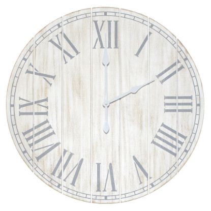 Picture of Elegant Designs Wood Plank Rustic Coastal Wall Clock, 23in, Whitewash