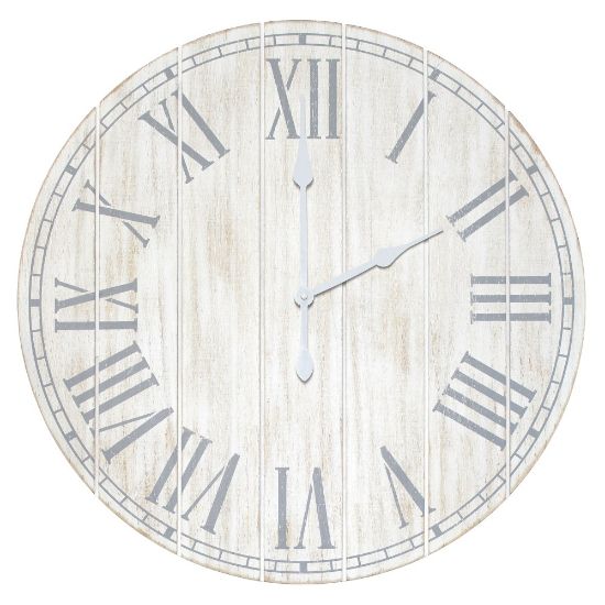 Picture of Elegant Designs Wood Plank Rustic Coastal Wall Clock, 23in, Whitewash