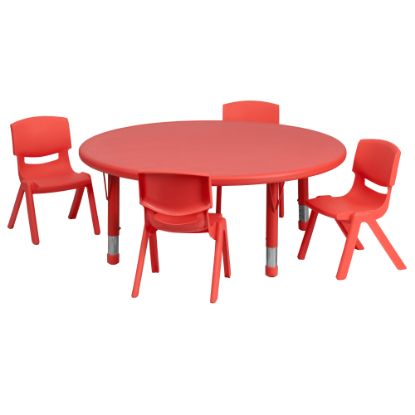 Picture of Flash Furniture Round Plastic Height-Adjustable Activity Table And 4 Chair Set, 23-3/4in x 45in, Red