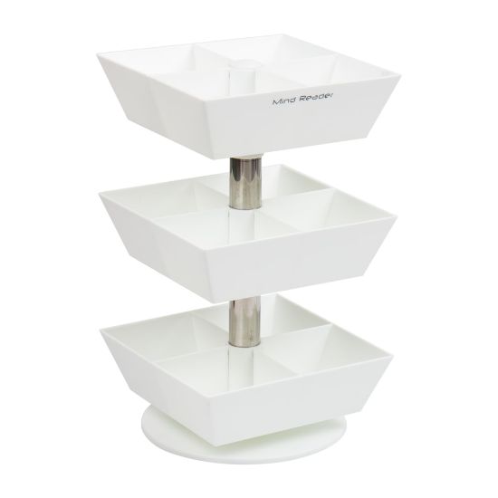 Picture of Mind Reader 3-Tier/12-Compartment Tea Carousel Countertop Organizer, 11-1/2inH x 6-3/4inW x 6-3/4inD, White